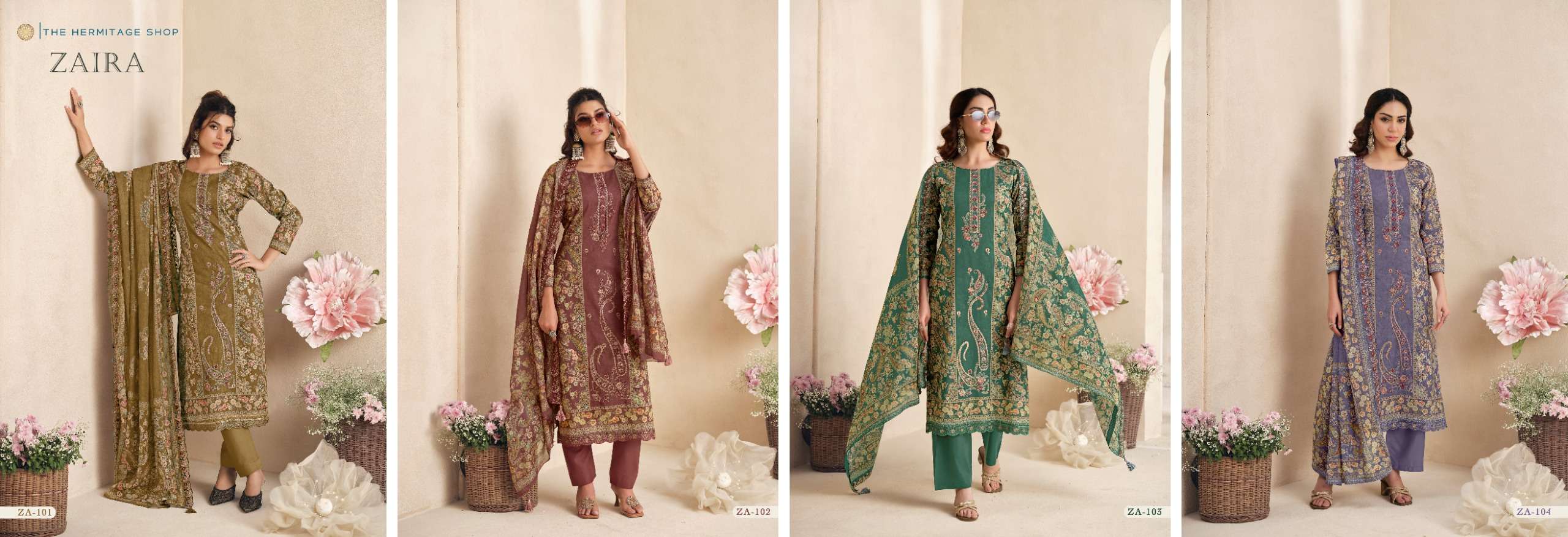 THE HERMITAGE SHOP ZAIRA VOL 2 GIZA PK LAWN EMBROIDERIES SALWAR KAMEEZ AT UNSTITCH BRAND APPAREL